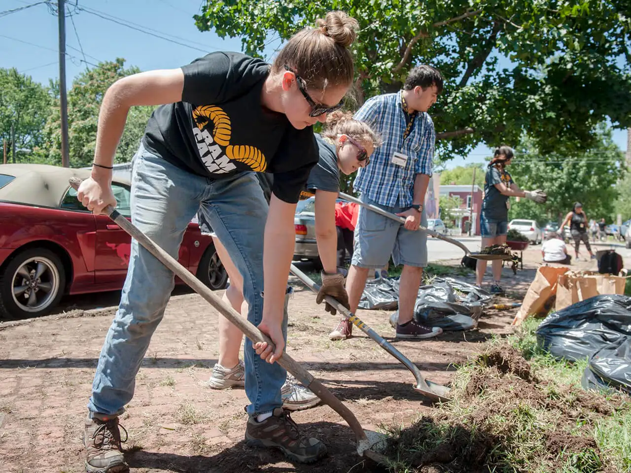 Students working in the community.