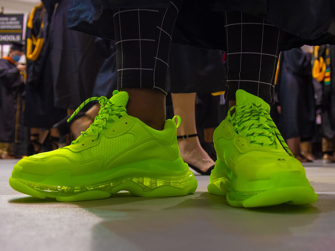A pair of bright neon green shoes