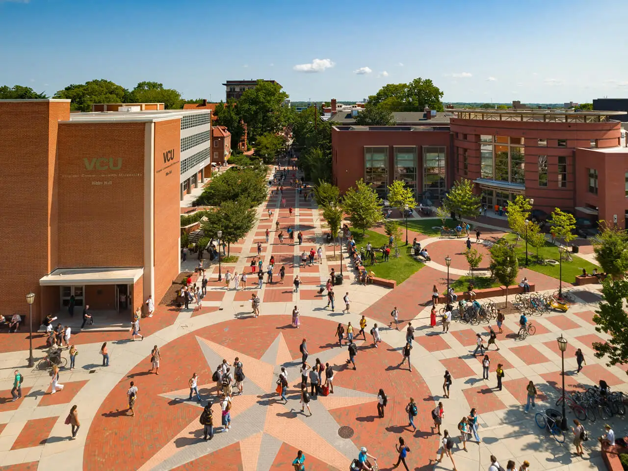 Exterior view of the Compass area of campus.