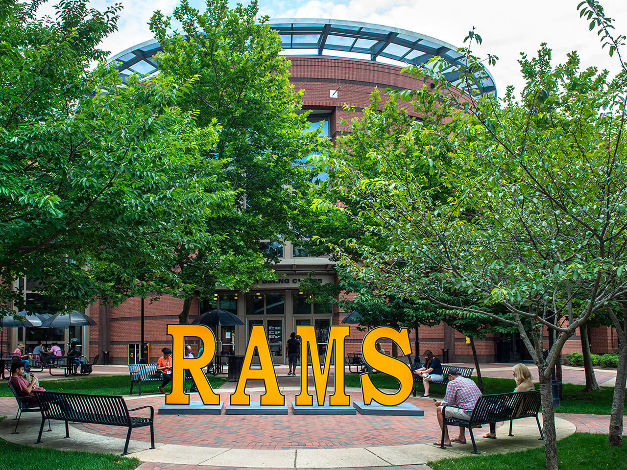Rams signage spelled in gold letters outdoors
