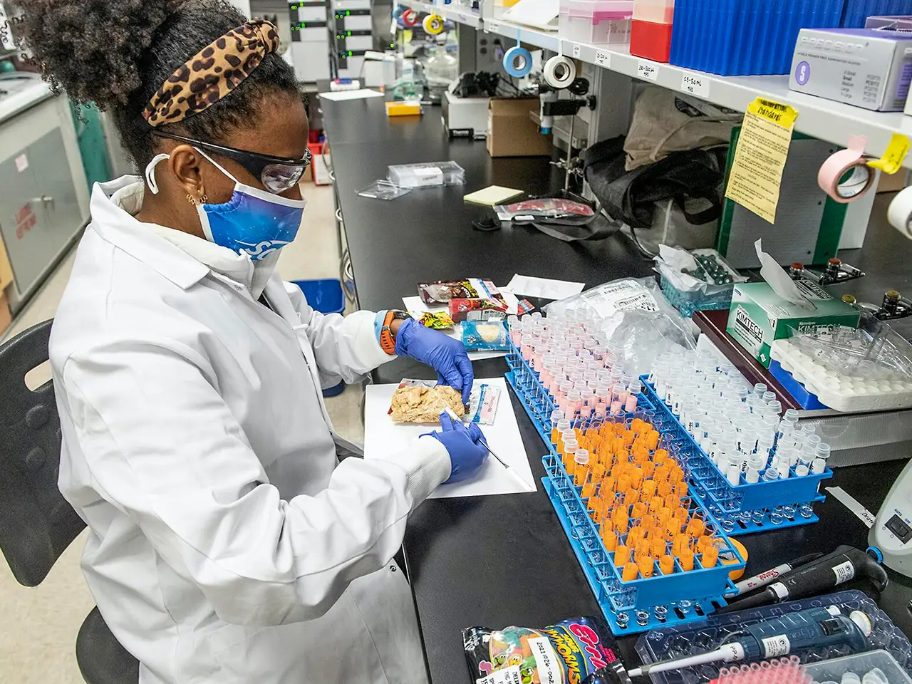 Researcher taking a sample to test