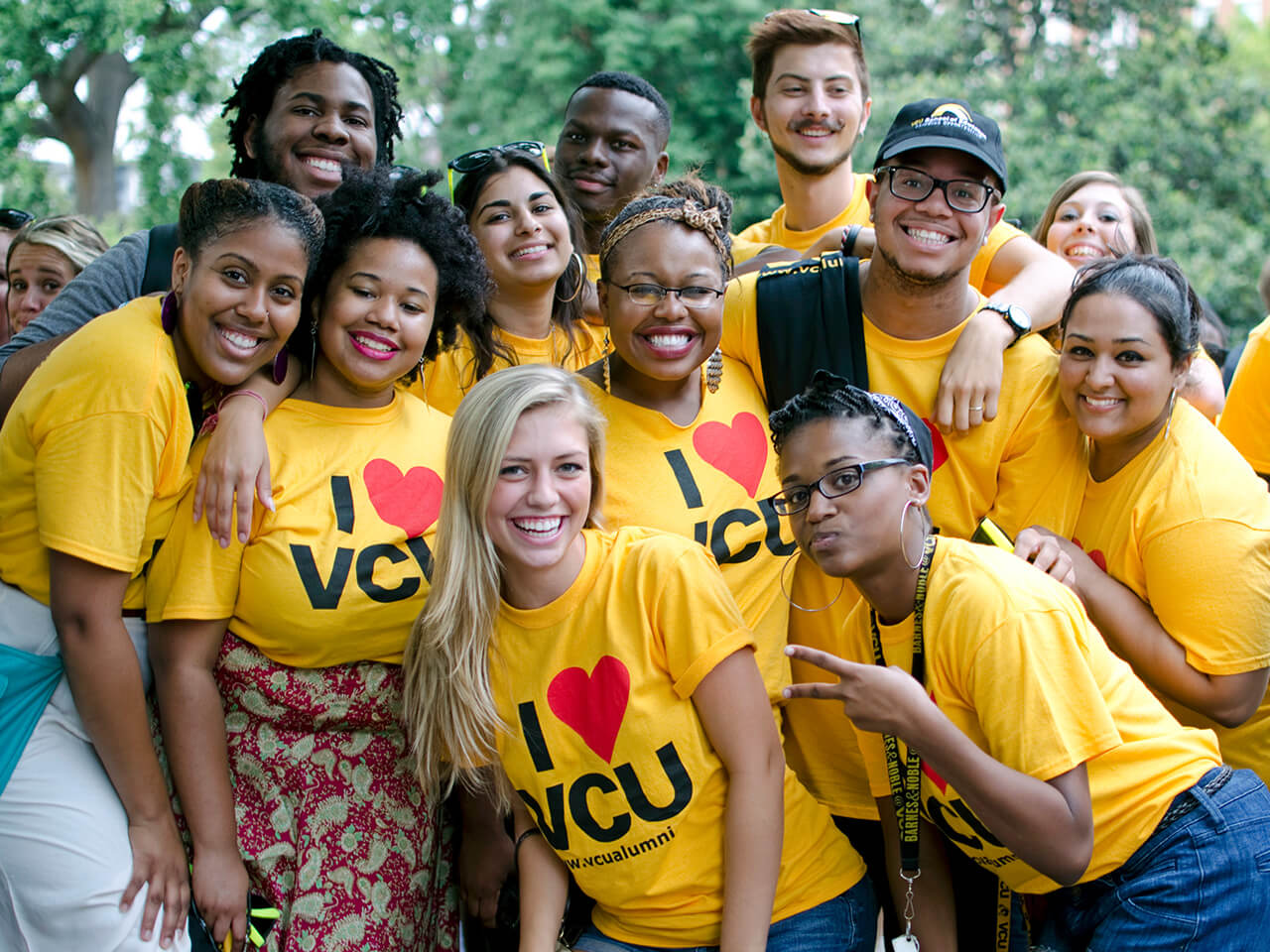 Large group of students wearing vcu gold and black