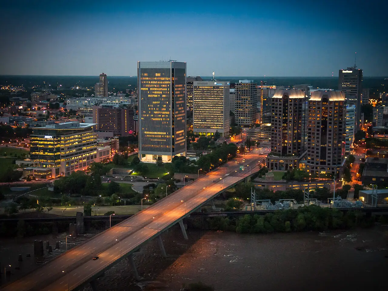 View of Richmond city at night time.